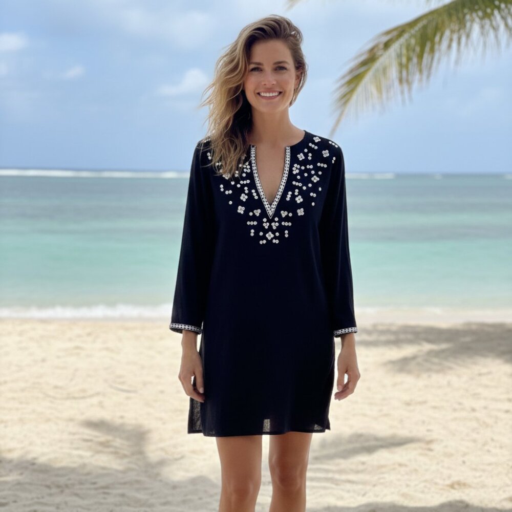 Echo Black Beach Cover-up Cotton Tunic